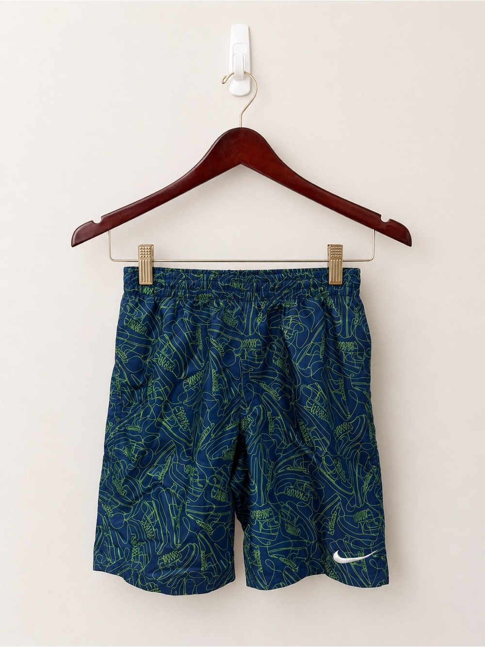 Nike Boys Blue & Green Printed Swim Trunks Size Large